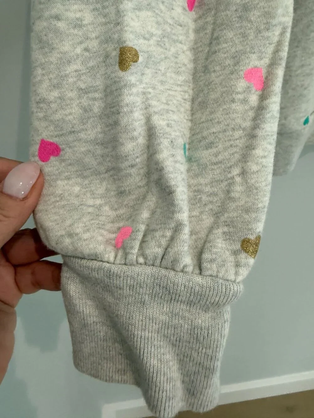 Gap Kids Girls Gray Heather Sweatshirt Size Medium 8 Multi Color Glitter Hearts